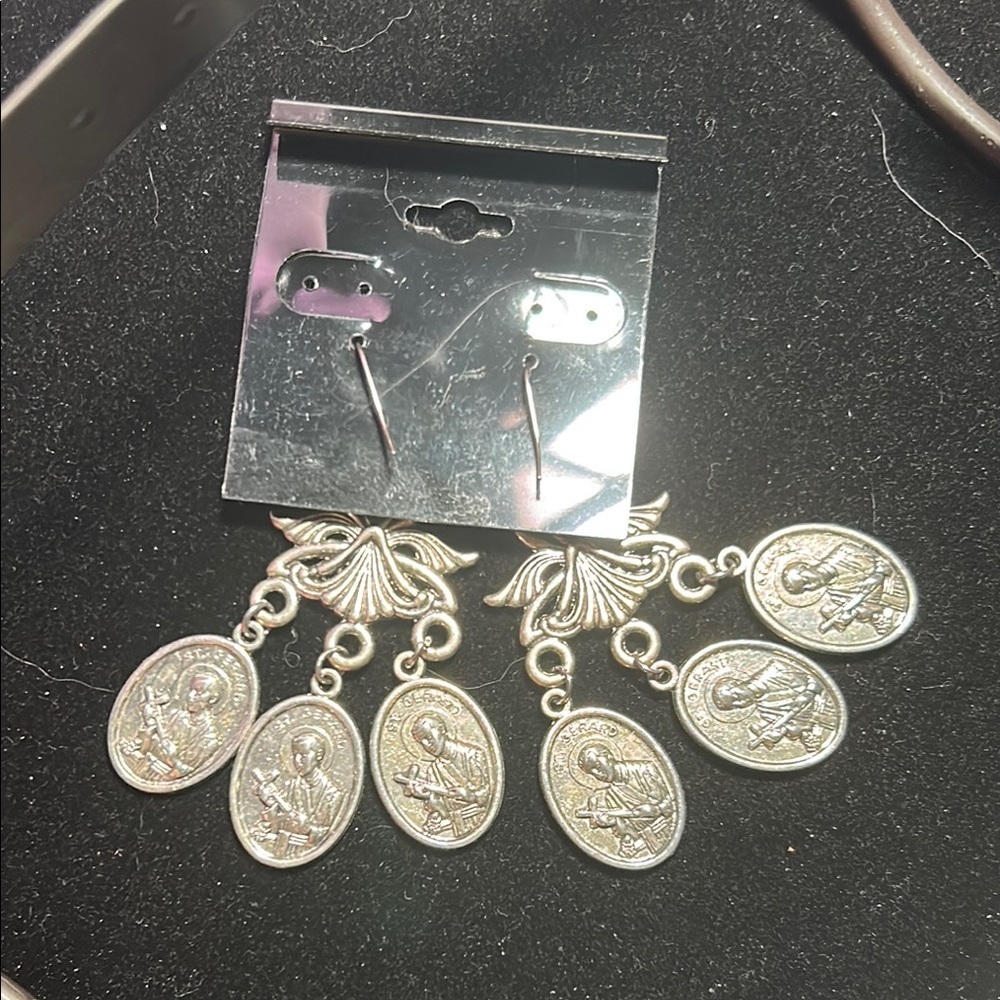 Silver Saints Medallion Elegant Earrings - Picture 3 of 6
